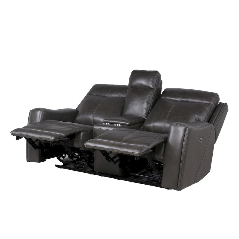 Newport Power Top Grain Leather Reclining Loveseat with Console by Greyson Living
