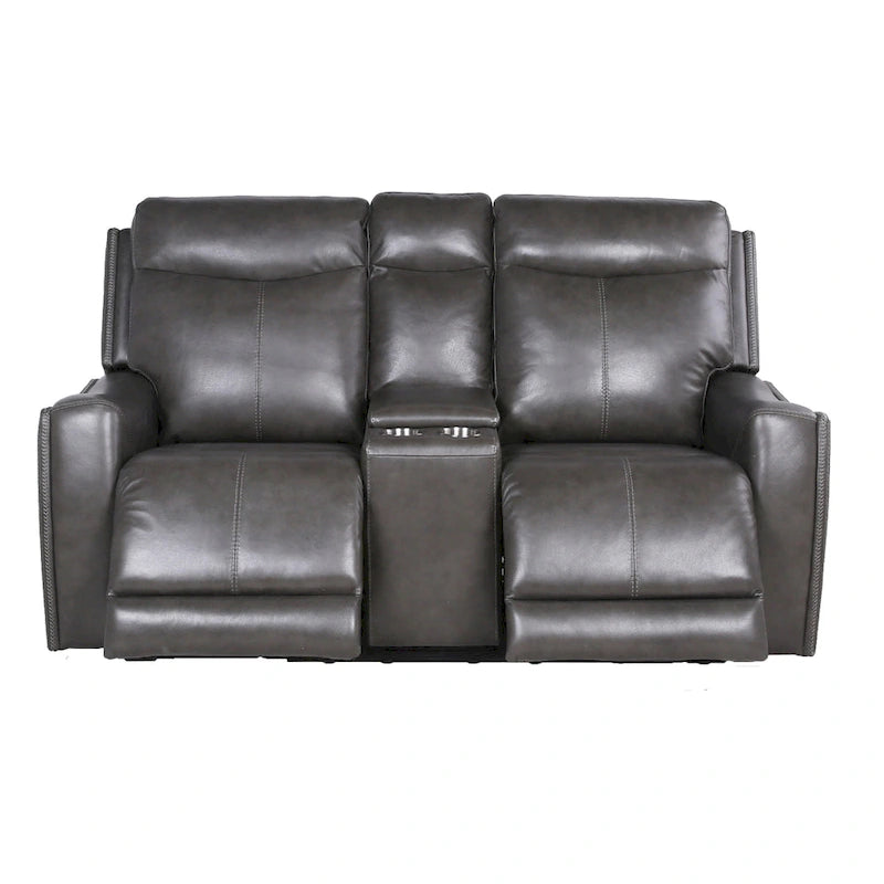 Newport Power Top Grain Leather Reclining Loveseat with Console by Greyson Living