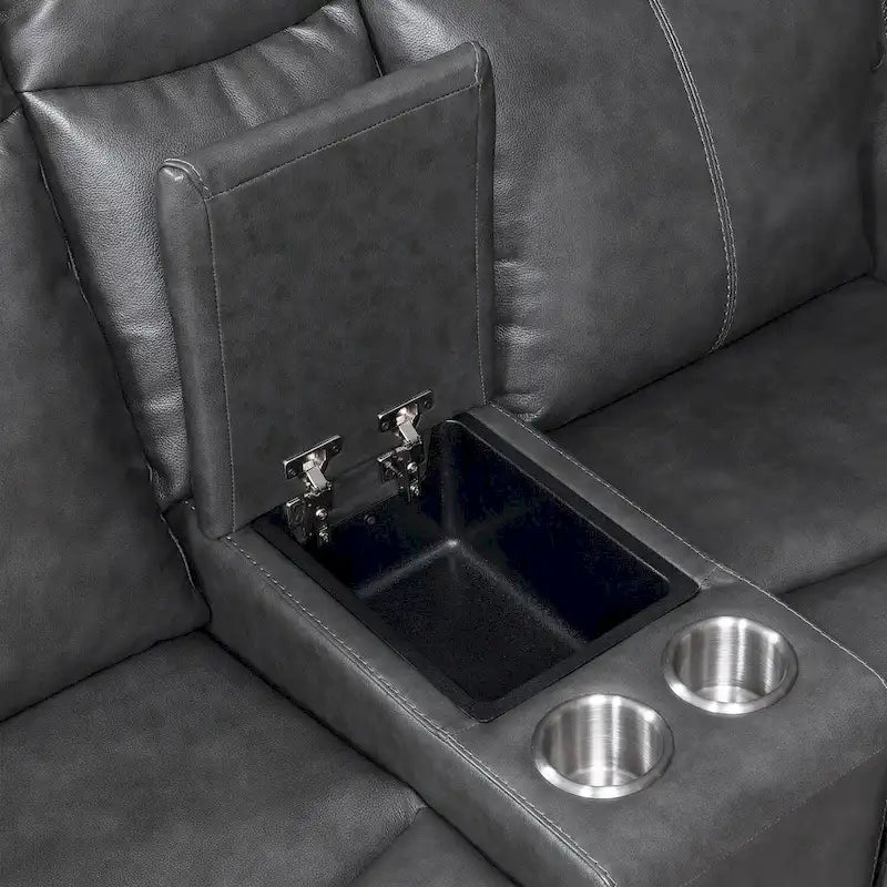 Newport Power Top Grain Leather Reclining Loveseat with Console by Greyson Living