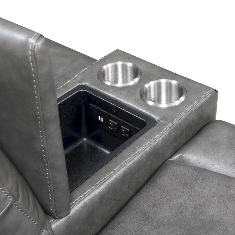 Newport Power Top Grain Leather Reclining Loveseat with Console by Greyson Living