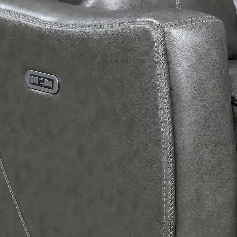 Newport Power Top Grain Leather Reclining Loveseat with Console by Greyson Living