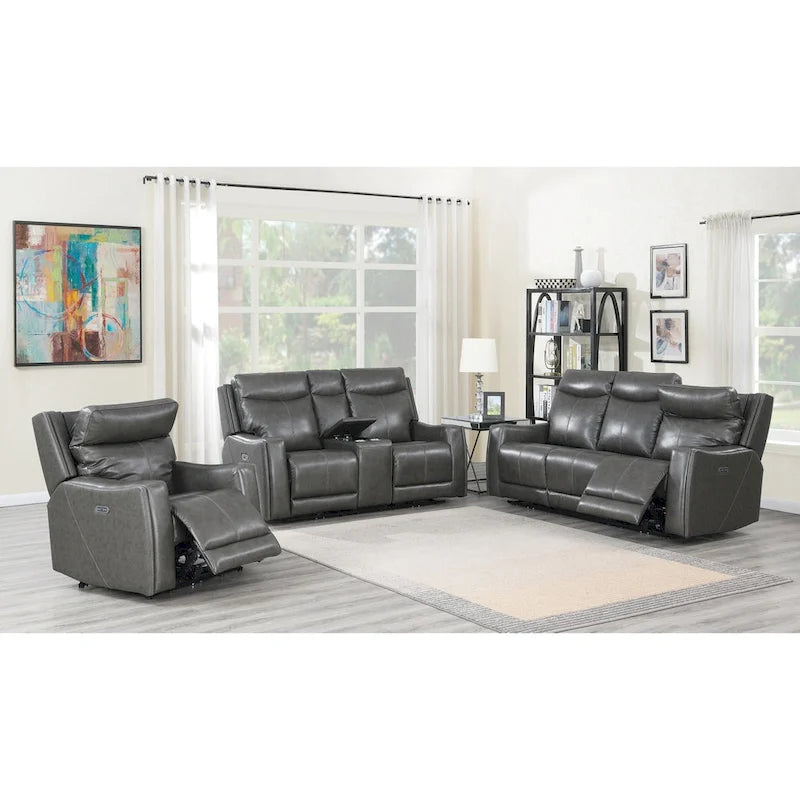 Newport Power Top Grain Leather Reclining Loveseat with Console by Greyson Living