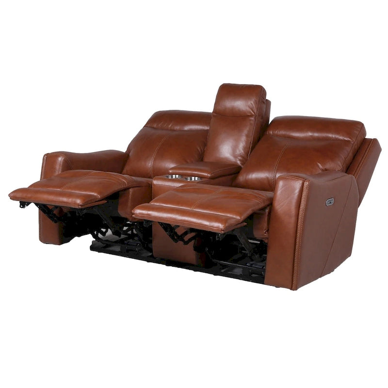 Newport Power Top Grain Leather Reclining Loveseat with Console by Greyson Living