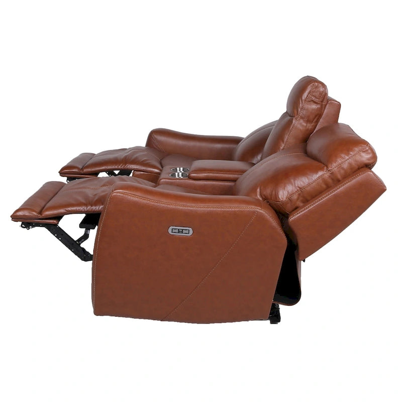 Newport Power Top Grain Leather Reclining Loveseat with Console by Greyson Living