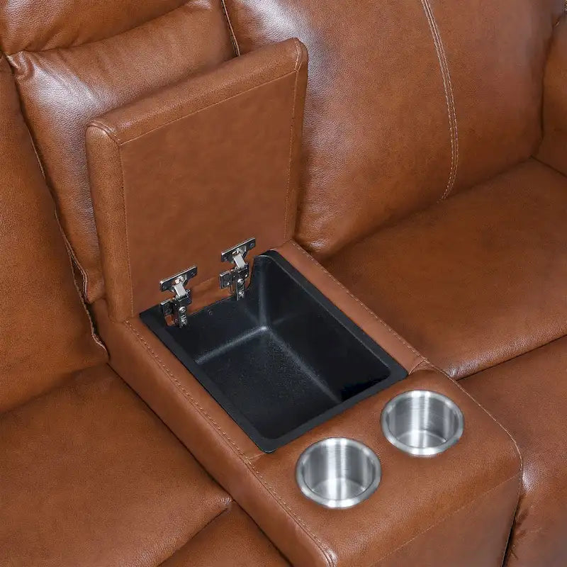 Newport Power Top Grain Leather Reclining Loveseat with Console by Greyson Living