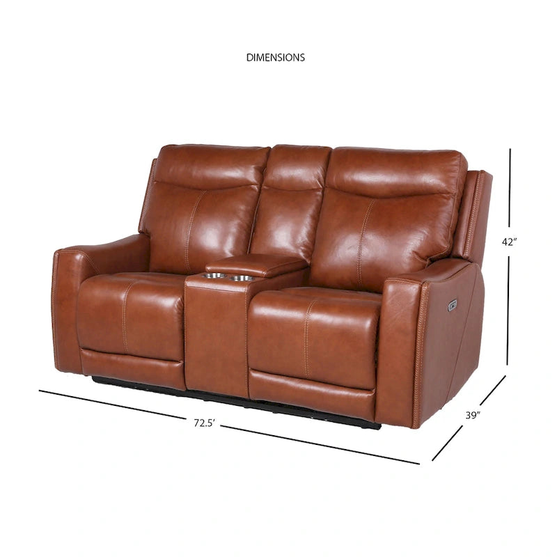 Newport Power Top Grain Leather Reclining Loveseat with Console by Greyson Living