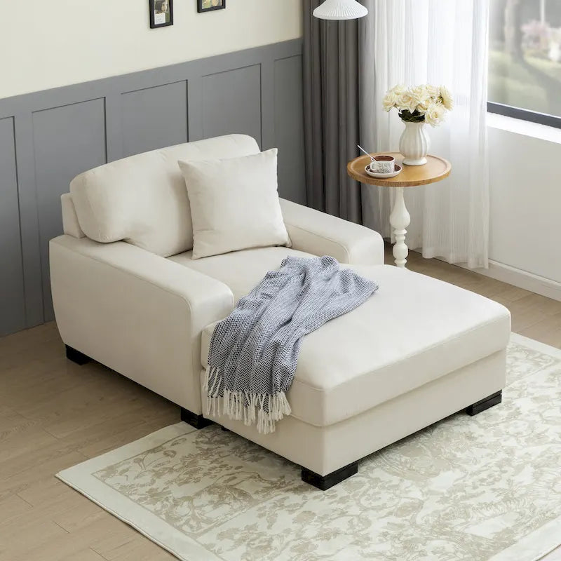 Modern Mid-Century Oversized Chaise Sleeper Sofa with Pillow