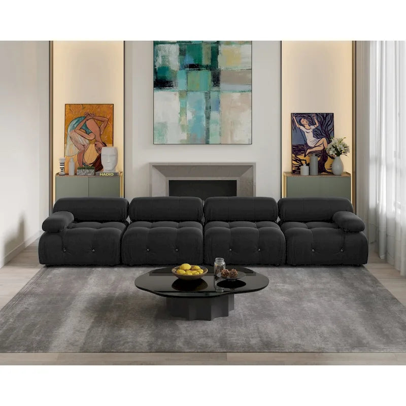 Convertible Modular Sectional Sofa, Modern Velvet Sofa 3-Seater Couch for Living Room, Apartment
