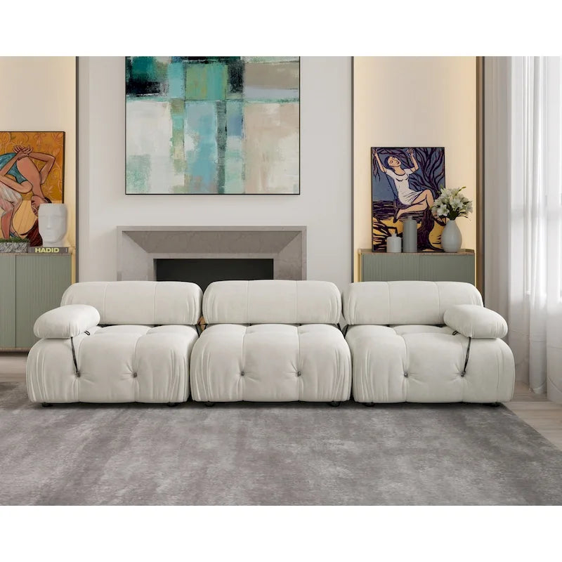 Convertible Modular Sectional Sofa, Modern Velvet Sofa 3-Seater Couch for Living Room, Apartment