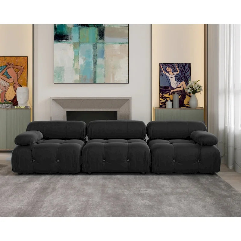 Convertible Modular Sectional Sofa, Modern Velvet Sofa 3-Seater Couch for Living Room, Apartment