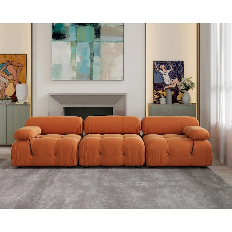 Convertible Modular Sectional Sofa, Modern Velvet Sofa 3-Seater Couch for Living Room, Apartment