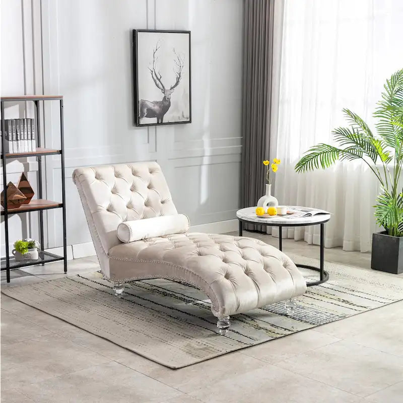 Velvet Tufted Chaise Lounge Accent Living Room Chair