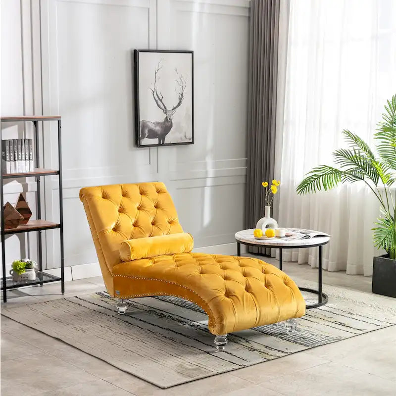 Velvet Tufted Chaise Lounge Accent Living Room Chair