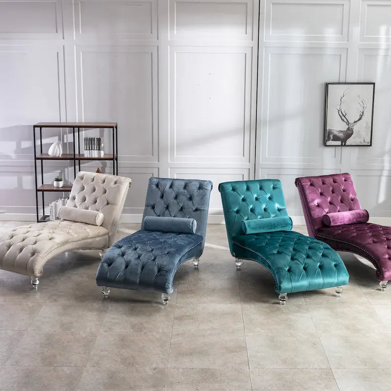 Velvet Tufted Chaise Lounge Accent Living Room Chair