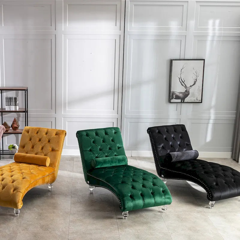 Velvet Tufted Chaise Lounge Accent Living Room Chair
