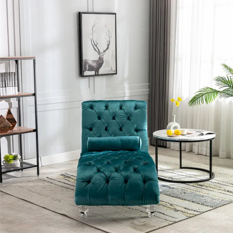 Velvet Tufted Chaise Lounge Accent Living Room Chair