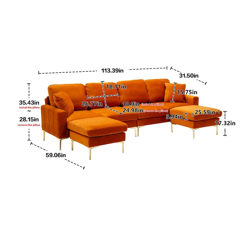 Velvet U-shaped modular detachable sectional sofa