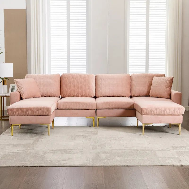 Velvet U-shaped modular detachable sectional sofa