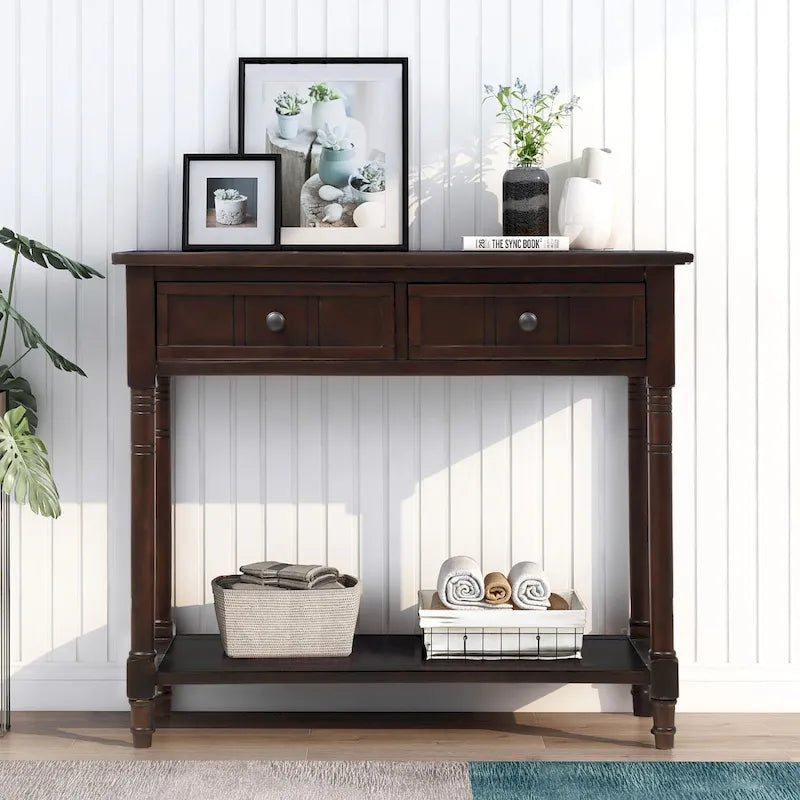 Console Table with Two Drawers and Bottom Shelf