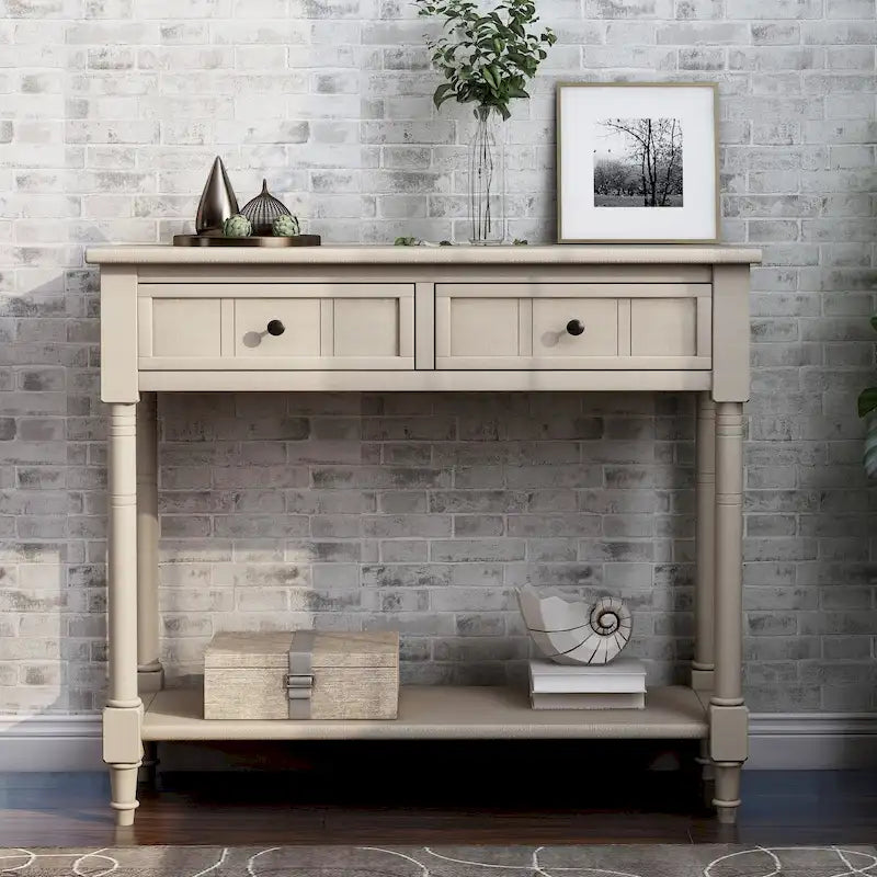 Console Table with Two Drawers and Bottom Shelf
