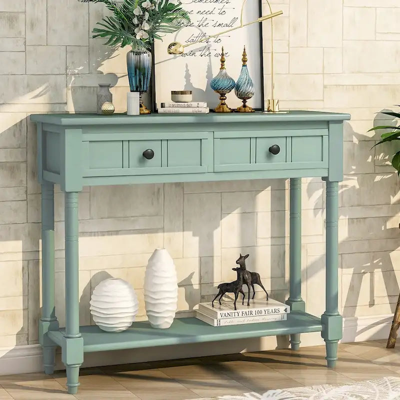 Console Table with Two Drawers and Bottom Shelf