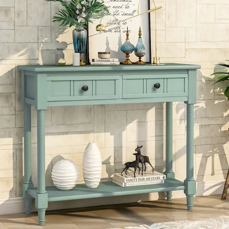 Console Table with Two Drawers and Bottom Shelf