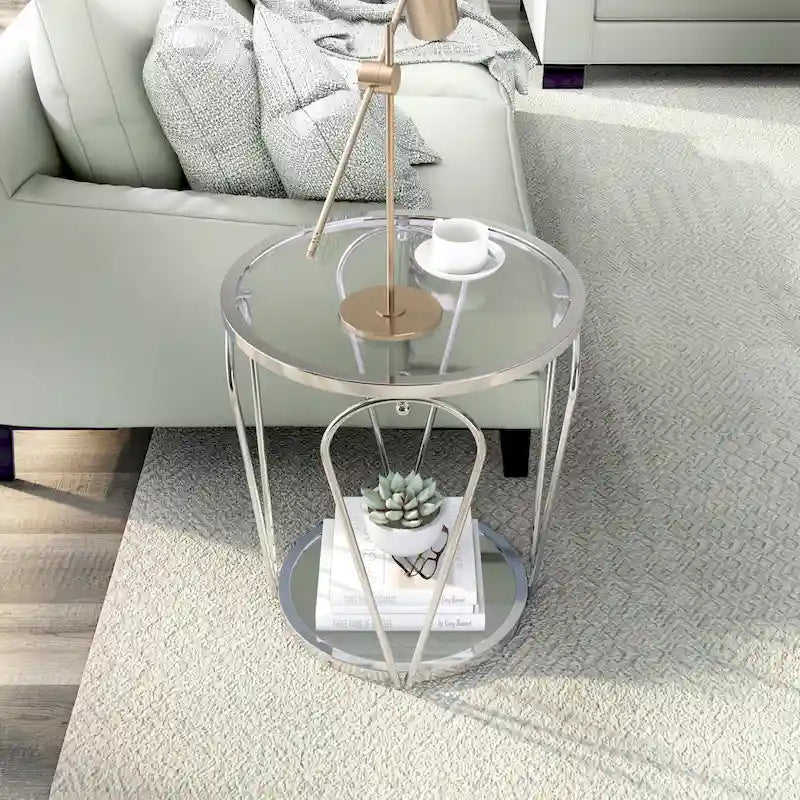 Gable Glam 2-Piece Glass Top Coffee Table Set with Shelf by Furniture of America