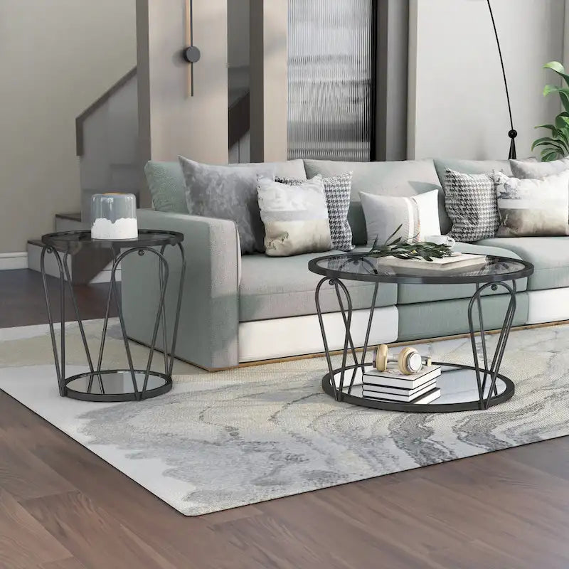 Gable Glam 2-Piece Glass Top Coffee Table Set with Shelf by Furniture of America