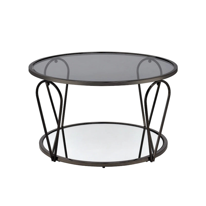Gable Glam 2-Piece Glass Top Coffee Table Set with Shelf by Furniture of America