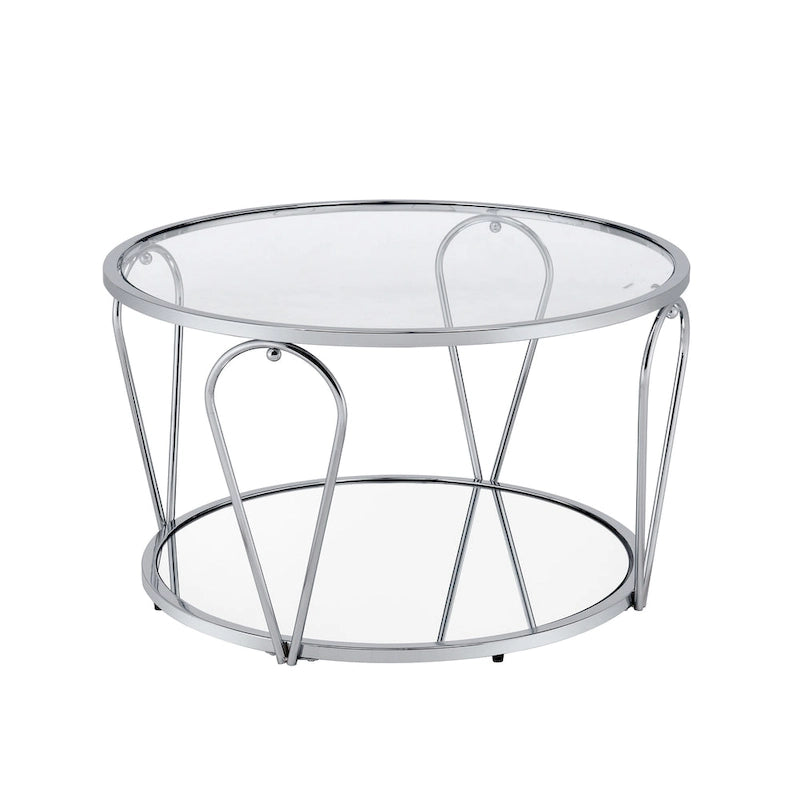 Gable Glam 2-Piece Glass Top Coffee Table Set with Shelf by Furniture of America