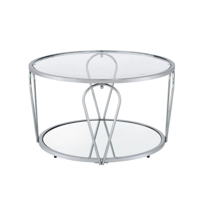 Gable Glam 2-Piece Glass Top Coffee Table Set with Shelf by Furniture of America