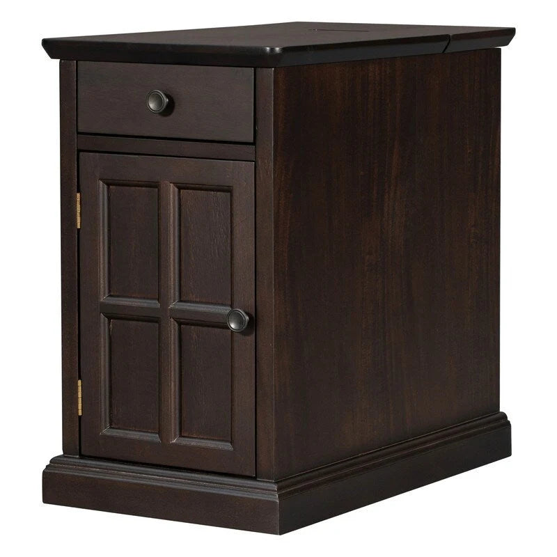 Classic Vintage Livingroom End Table Side Table with USB Ports and One Multifunctional Drawer with cup holders