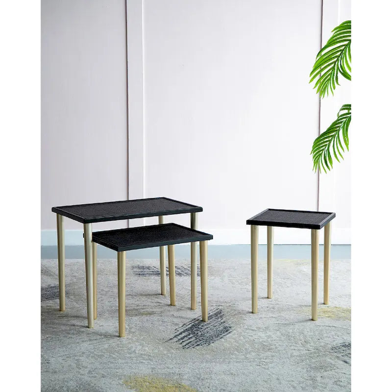 A&B Home Two Tone Nesting Side Tables - Set of 3 - Black/Gold