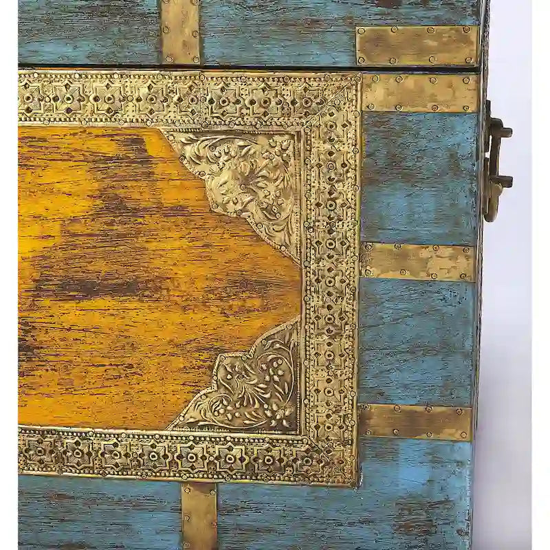 Nador Hand-Painted Brass Inlay Storage Trunk Coffee Table