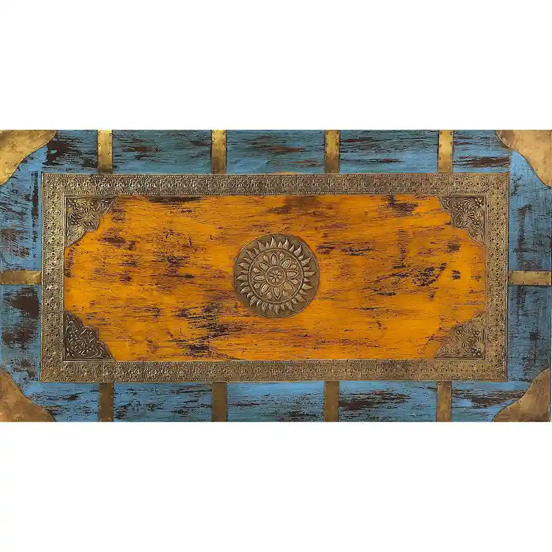 Nador Hand-Painted Brass Inlay Storage Trunk Coffee Table