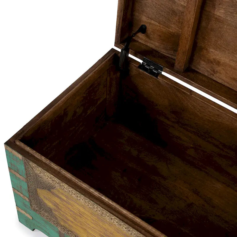 Nador Hand-Painted Brass Inlay Storage Trunk Coffee Table
