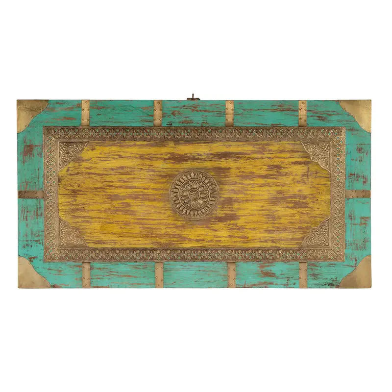 Nador Hand-Painted Brass Inlay Storage Trunk Coffee Table