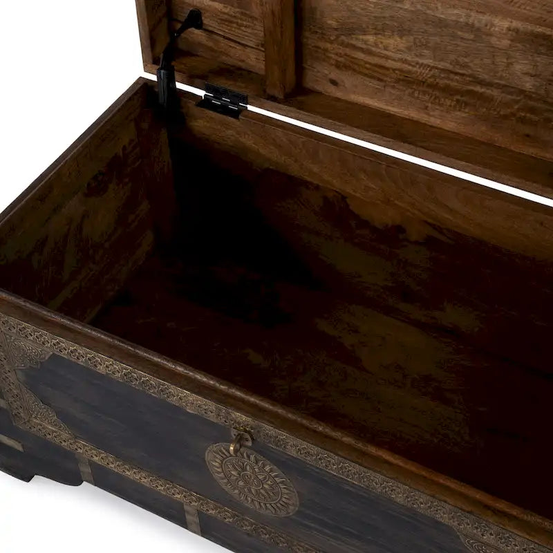 Nador Hand-Painted Brass Inlay Storage Trunk Coffee Table