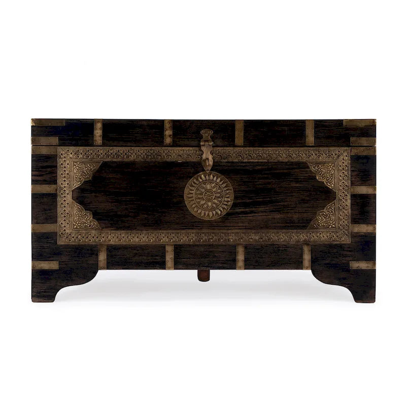 Nador Hand-Painted Brass Inlay Storage Trunk Coffee Table
