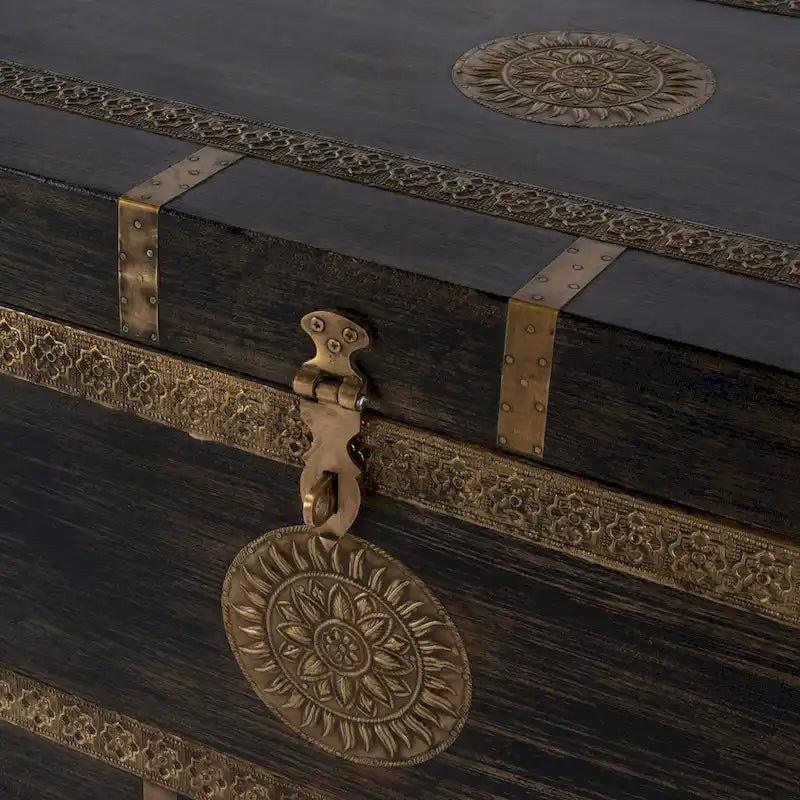 Nador Hand-Painted Brass Inlay Storage Trunk Coffee Table