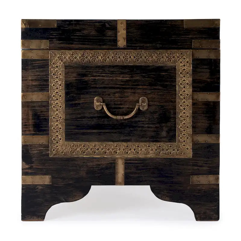 Nador Hand-Painted Brass Inlay Storage Trunk Coffee Table