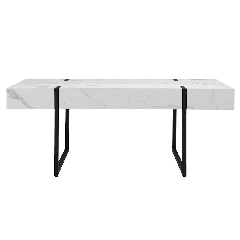 HomeRoots 43 White Faux Marble And Metal Rectangular Coffee Table - 43.25