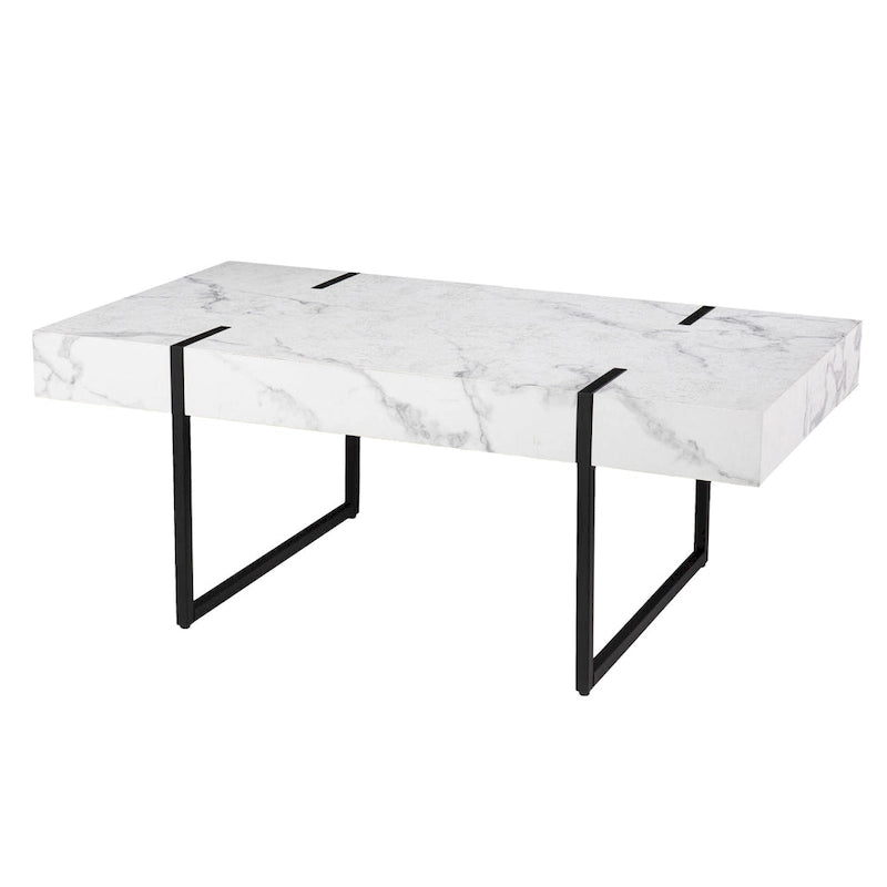 HomeRoots 43 White Faux Marble And Metal Rectangular Coffee Table - 43.25