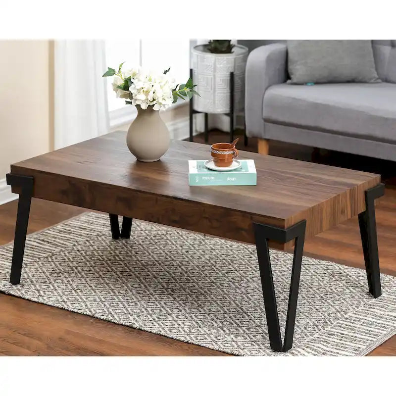 43-inch Industrial Wood and Metal Coffee Table - 17  H x 43.38  W x 24.5  D