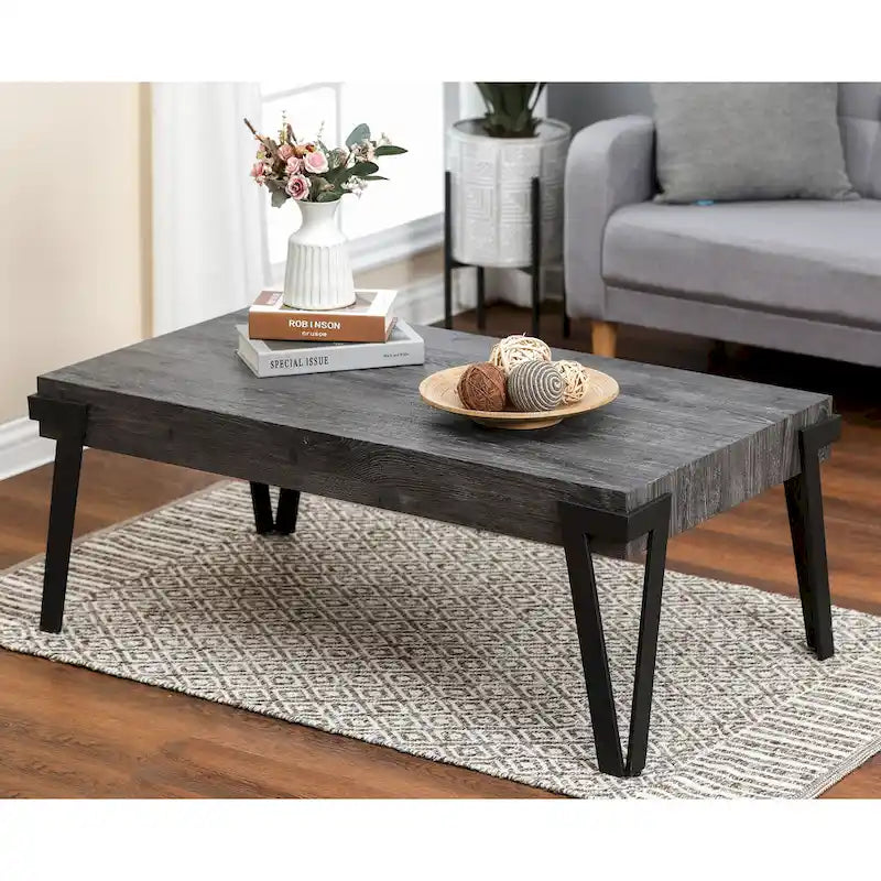 43-inch Industrial Wood and Metal Coffee Table - 17  H x 43.38  W x 24.5  D