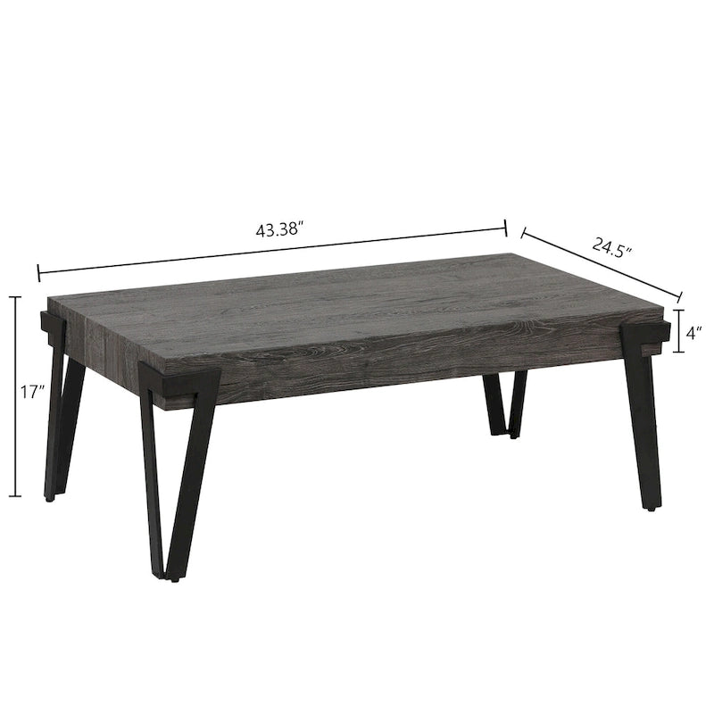 43-inch Industrial Wood and Metal Coffee Table - 17  H x 43.38  W x 24.5  D