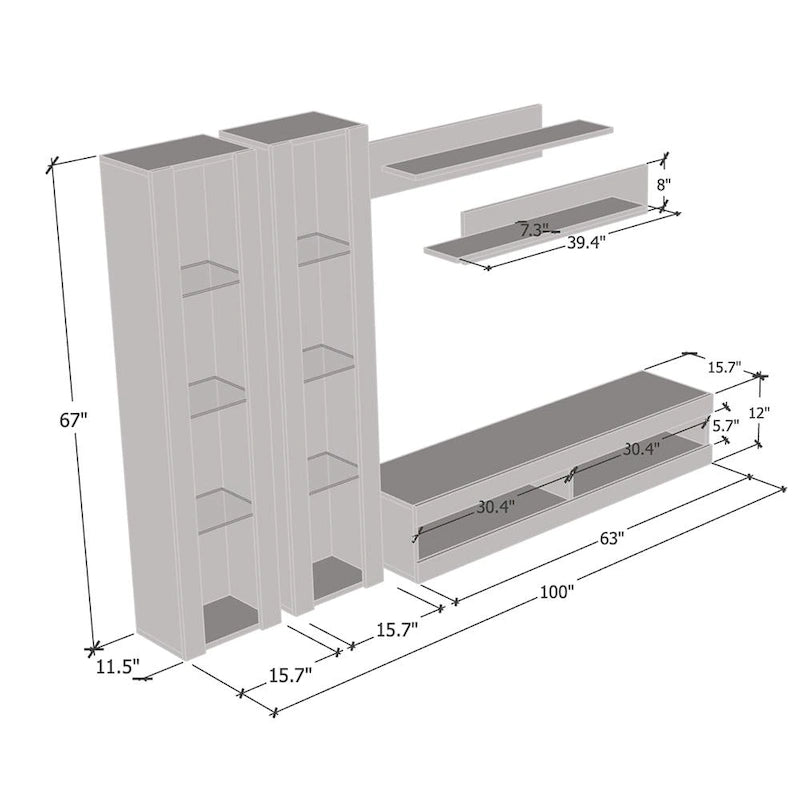 Fly AB2 34TV Wall Mounted Floating Modern Entertainment Center