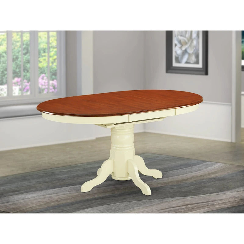 East West Furniture Kitchen Dining Table Butterfly leaf Oval Table Top and Pedestal Legs- Hardwood Table (Finish Option)