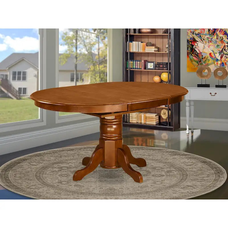 East West Furniture Kitchen Dining Table Butterfly leaf Oval Table Top and Pedestal Legs- Hardwood Table (Finish Option)