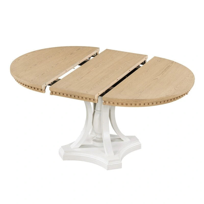 Retro 5-piece Dining Set Extendable Round Table and 4 Chairs for Kitchen Dining Room